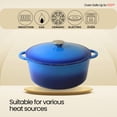 thumbnail image 4 of Cinnamon Home 4.5 Quart Enameled Cast Iron Round Dutch Oven with Lid - Blue - Kitchen Pots and Cookware for Stewing, Braising, Roasting, Baking, 4 of 6