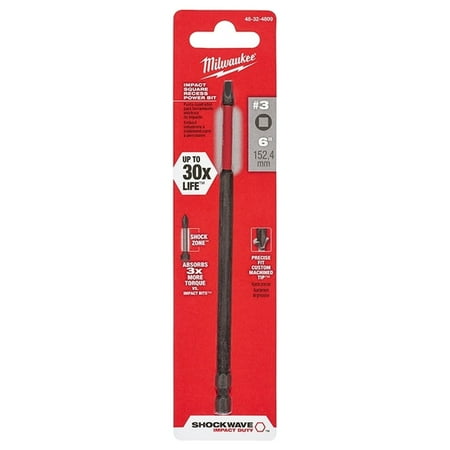 UPC: 0045242487608 | Pack of 1  Milwaukee 48-32-4809 Shockwave 6 In. Impact Square Recess #3 Power Bit