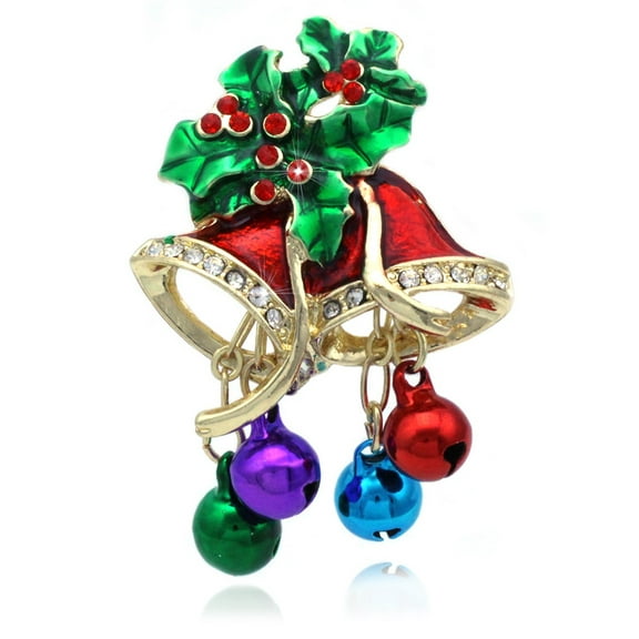 cocojewelry Christmas Bells Colorful Jingle Bells Poinsettia Pin Brooch Holiday Jewelry
