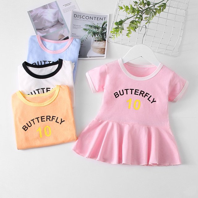 Summer Newborn Girls Short Sleeve Baby Dresses Flying Sleeve Dress Korean Cotton Infant Children's ClothingLavender12M-24M He Qiyong unisex