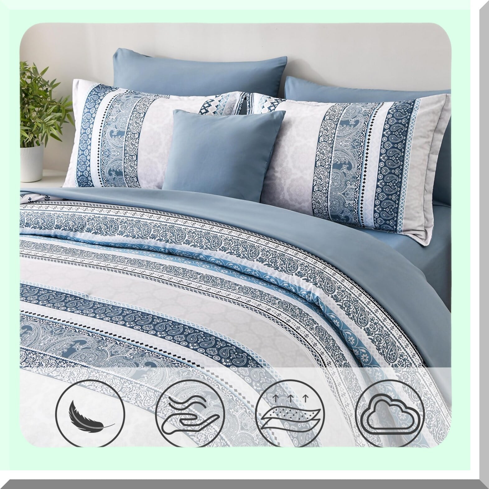 Boho Blue Floral Queen Comforter Set 8 Piece Bed in a Bag Walmart