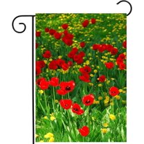 Floral Flower Red Poppy Field Farm Meadow Landscape Spring Summer Garden Yard Flag 12 x 18 Inch, Double Sided Outdoor Decorative Welcome flags Banners for Home House Lawn Patio