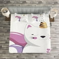 thumbnail image 3 of Ambesonne Unicorn Cat Quilted Bedspread Set 3 Pcs, Fantasy Character, Queen Size, Pale Pink Orange Lilac, 3 of 3