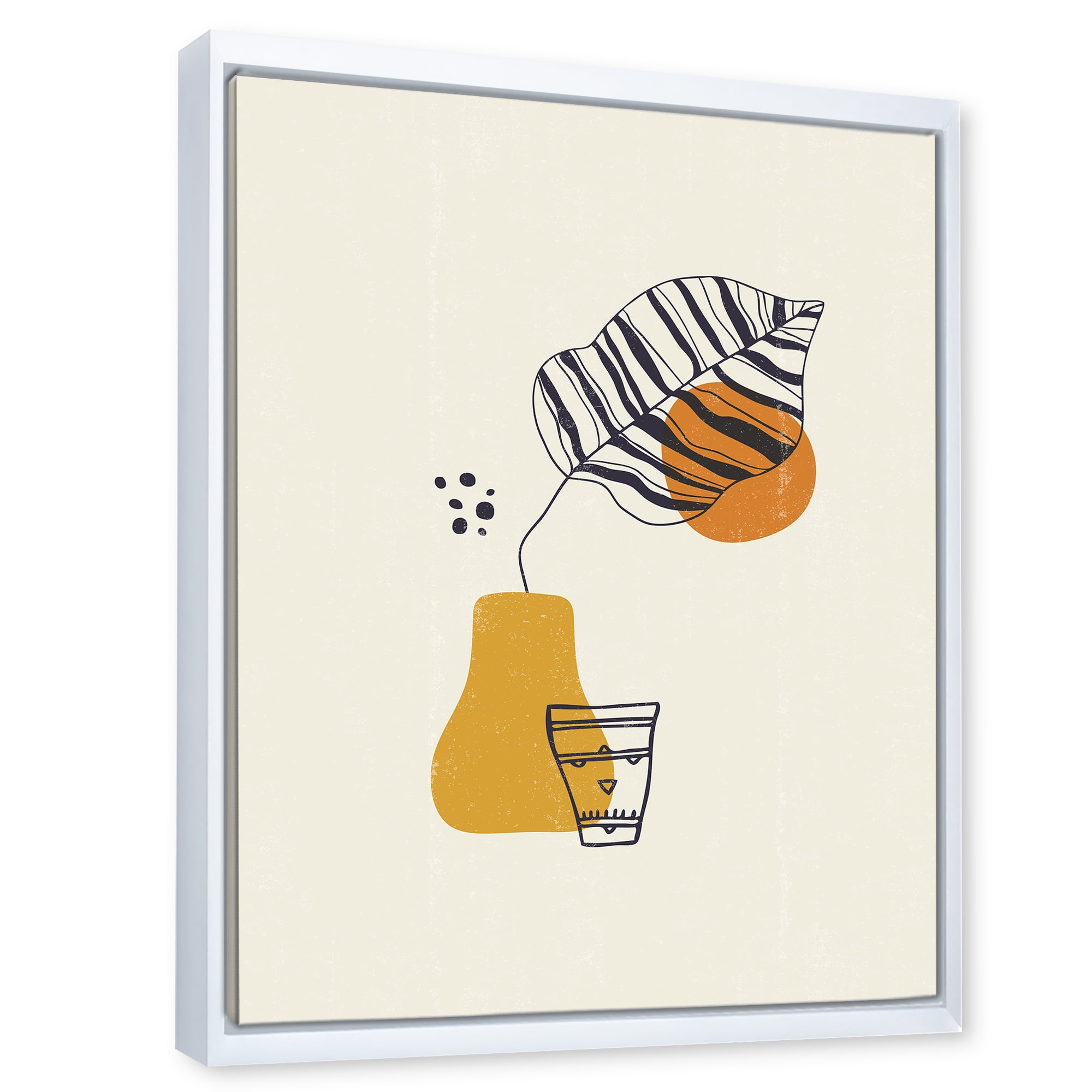 Designart 'Abstract Shapes Botanical Minimalist Leaf' Modern Framed Canvas Wall Art Print