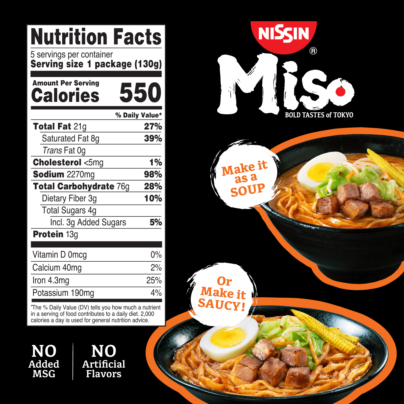 Nissin Bold Tastes of Tokyo Spicy Miso Instant Japanese Ramen Noodles, 5 Count