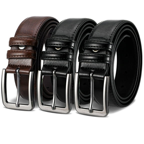Bocaoying 3 Pack Leather Mens Belts, Suit for 32 - 34'', Belts for Men Casual Golf Dress, Black and Brown Genuine Leather Belts with Hole Punch Tool for Work Business and Casual