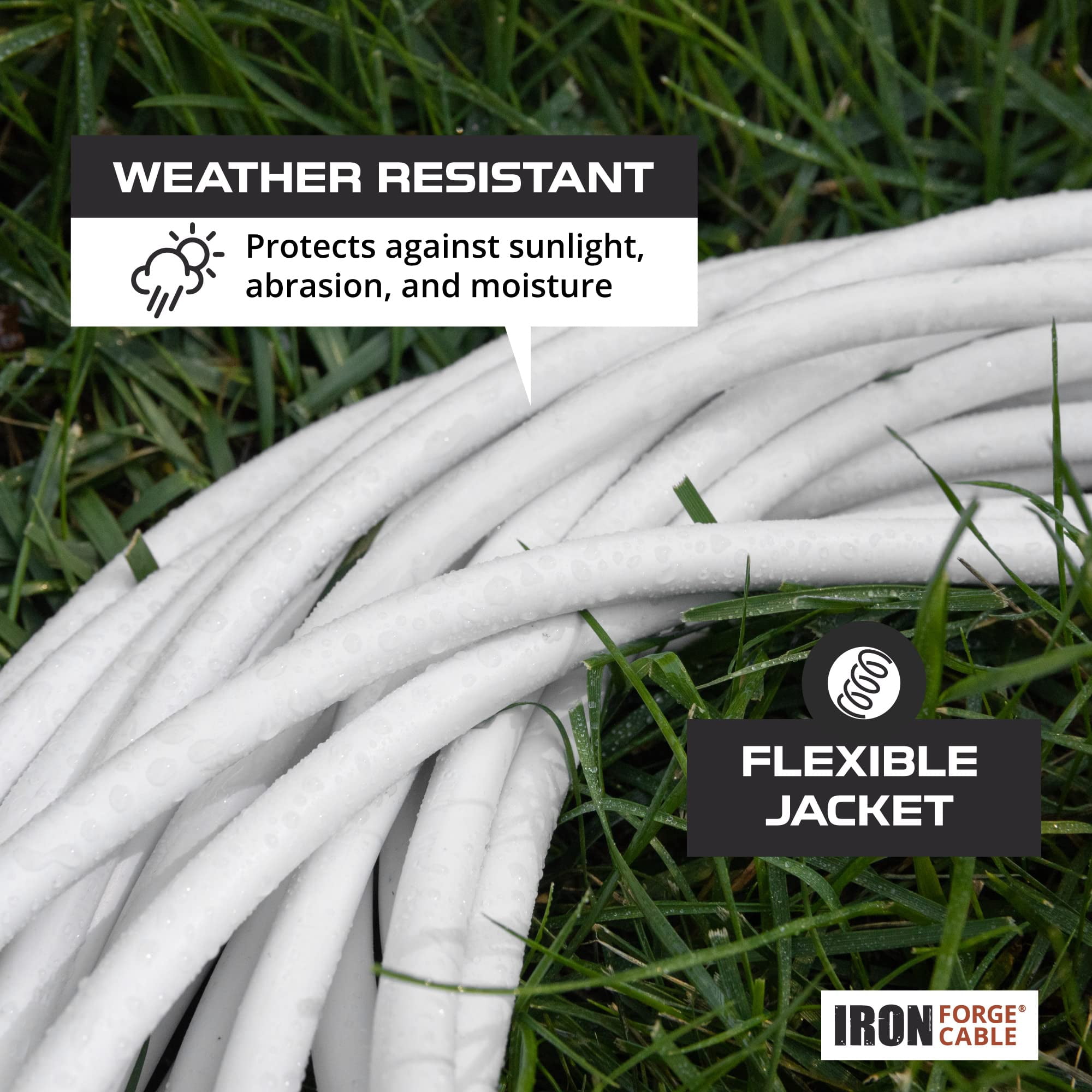 Iron Forge Cable White 1 to 3 Outdoor Extension Cord Splitter 28 Ft (40 Ft Total Length) - 16 Gauge Power Cord, 3 Prong, 3 Outlets 16/3 SJTW