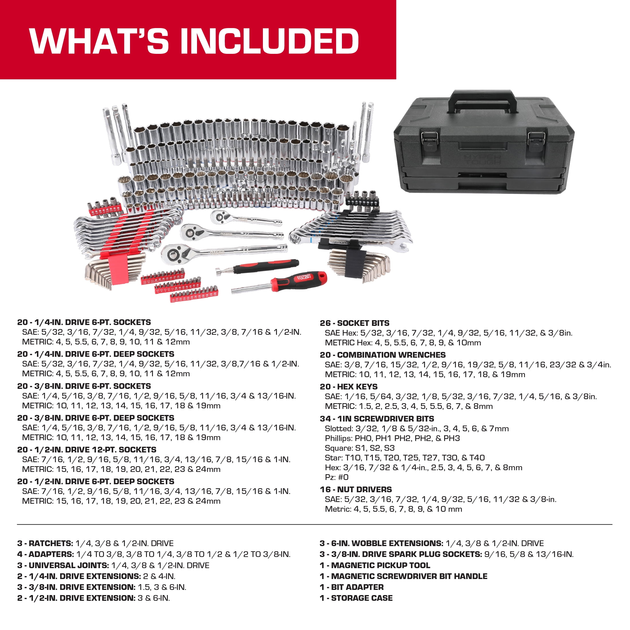 Hyper Tough 262-Piece Mechanics Tool Set, SAE and Metric - Walmart.com