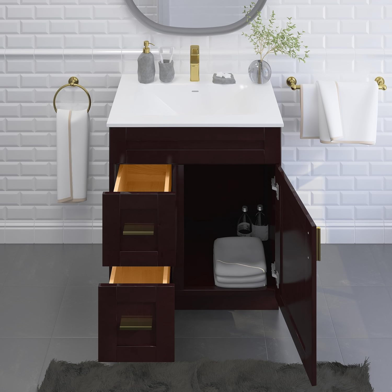 30" Shaker Bathroom Vanity Sink Base with Drawers (Ready-to-Assemble), Espresso Shaker Vanity Base
