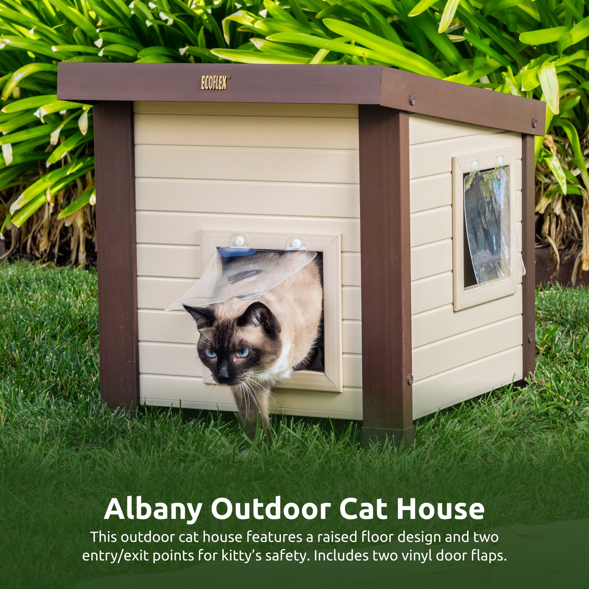 New Age Pet ECOFLEX Albany Outdoor Cat House, Weather-resistant, Dual Door Flaps