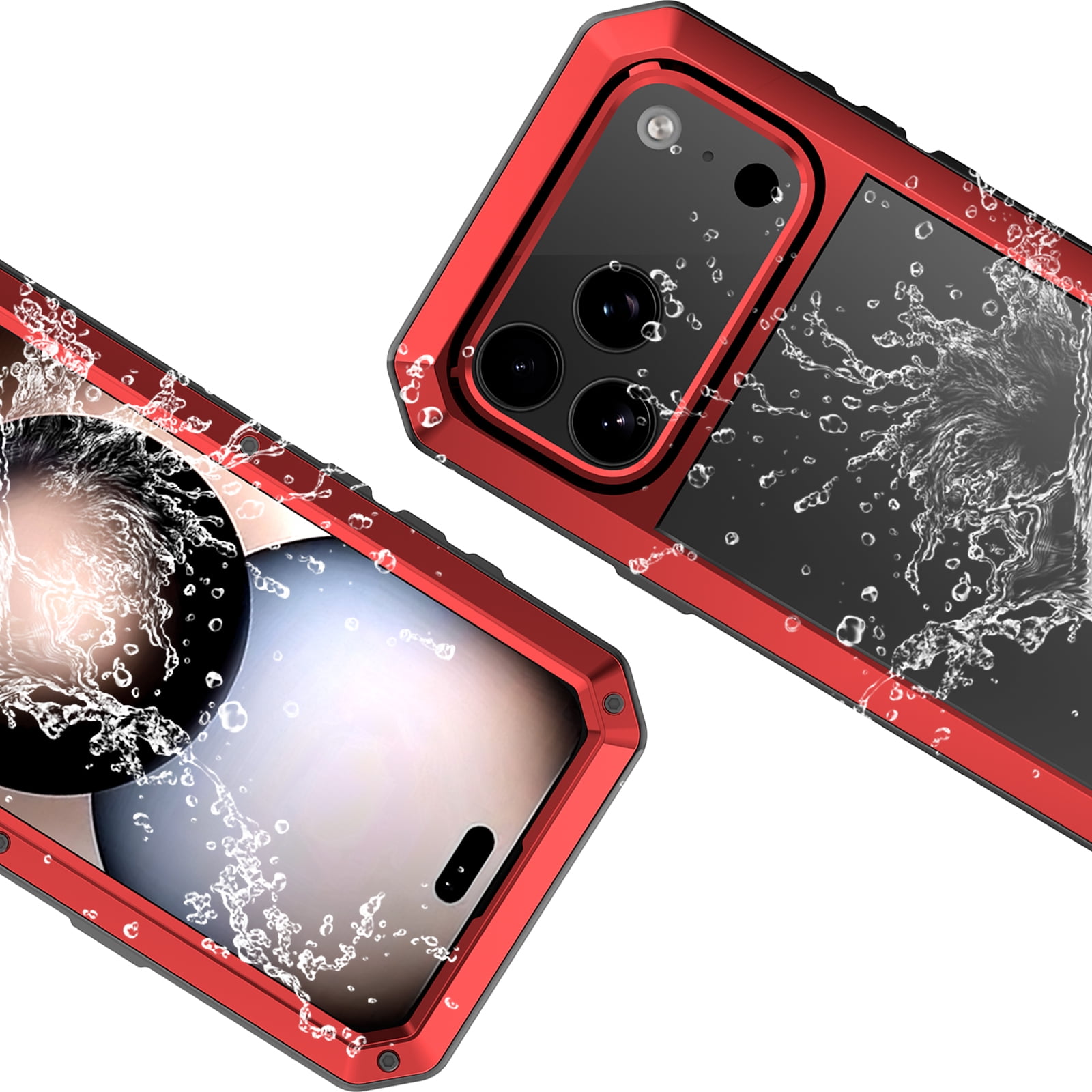 Dteck for iPhone 17 Pro Max (2025) Case, Heavy Duty Metal Full Body Protective Cover Shockproof Aluminum Alloy Cover with Silicone Built-in Screen Protector, Red
