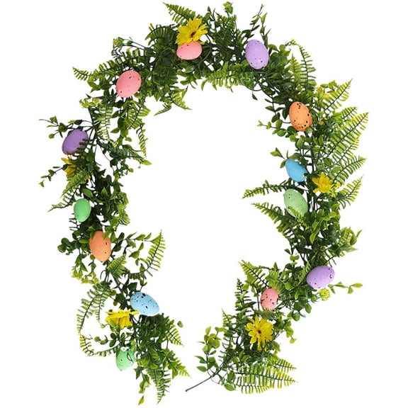 Easter Wreath Decoration, 63 Inch Artificial Easter Rattan with Colorful Eggs, Spring Eggs Wreath for Farmhouse Easter Party Supplies