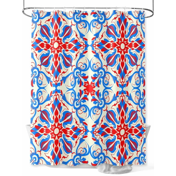 Shower Curtains Boho Red Blue Flower Bath Curtain Abstract BohemianStyle Waterproof Bathroom Shower Curtain Set with Hooks Decoration 72 x 84 Inches