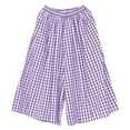 thumbnail image 2 of Pull on Capris for Women New Womens Wide Leg Capris, Elastic Waist Plaid Culottes Pants Summer Cute Comfortable Cropped Trousers with Pockets Purple S, 2 of 5