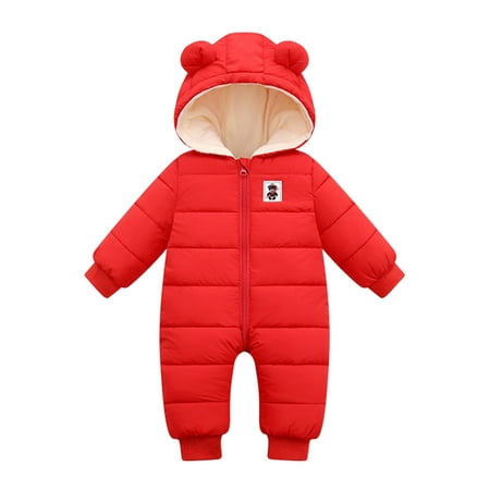 

Glonme Long Sleeve Hooded Jumpsuit Baby Loose Home Winter Outwear Outfits Warm One Piece Puffer Romper Red 90cm