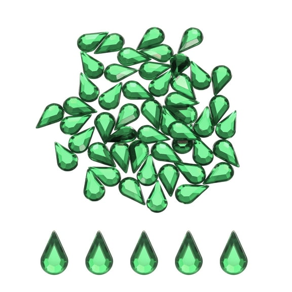 200PCS Flat Back Acrylic Teardrop Gems 8x13mm Artificial Rhinestones for DIY Crafts Bead Wedding Party Face Painting Jewelry Making Green
