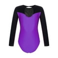 thumbnail image 4 of DPOIS Kids Girls Gymnastic Leotard Long Sleeve Color Block Bodysuit Ballet Dance Outfit Purple 14, 4 of 7