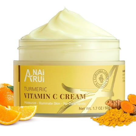 ANAiRUi Vitamin C Face Moisturizer with Turmeric, Anti-Aging Facial Cream for Dull, Dry Skin, Reduces Wrinkles, Evens Skin Tone, Hydrating & Nourishing, 1.7 OZ