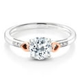 thumbnail image 2 of Gem Stone King 1.68 Cttw Round 7MM White Topaz and White Diamond 925 Silver and 10K Rose Gold Ring for Women | Gemstone Birthstone (Size 6), 2 of 5