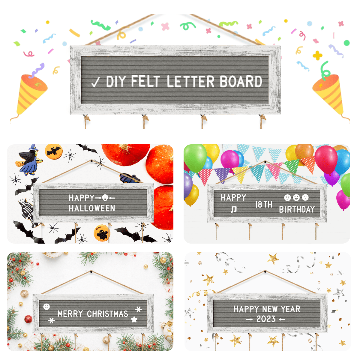 Picture Frames Collage Wall Decor , Rustic Felt Letter Board with 340 Letters and 30 Clips, Unique DIY Multi Photo Frame for Dorm Room Decor Family Birthday Gifts
