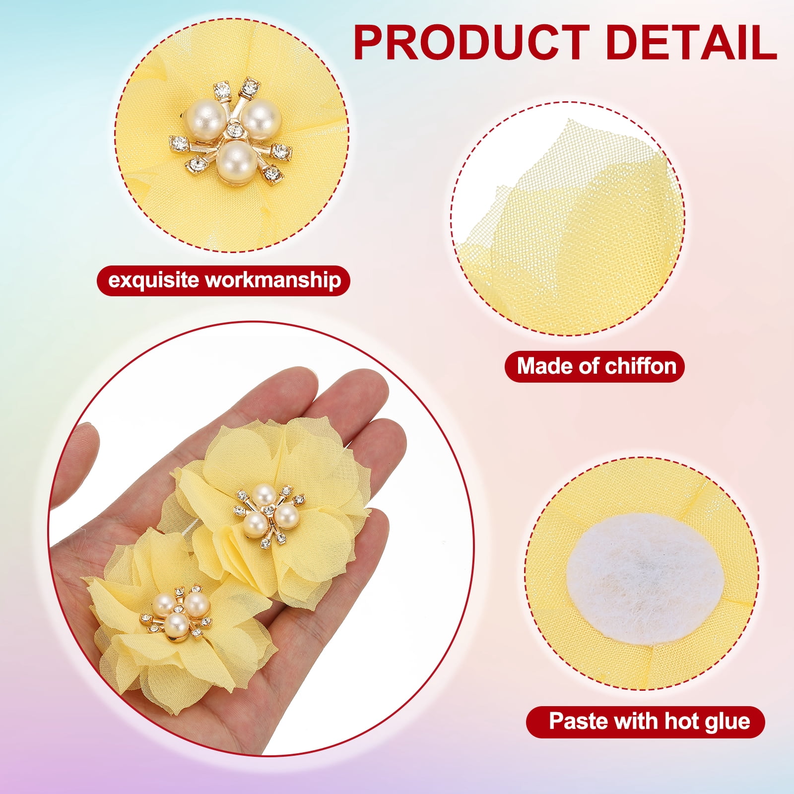 Unique Bargains Chiffon Flower Appliques for DIY Craft Clothing Wedding Yellow