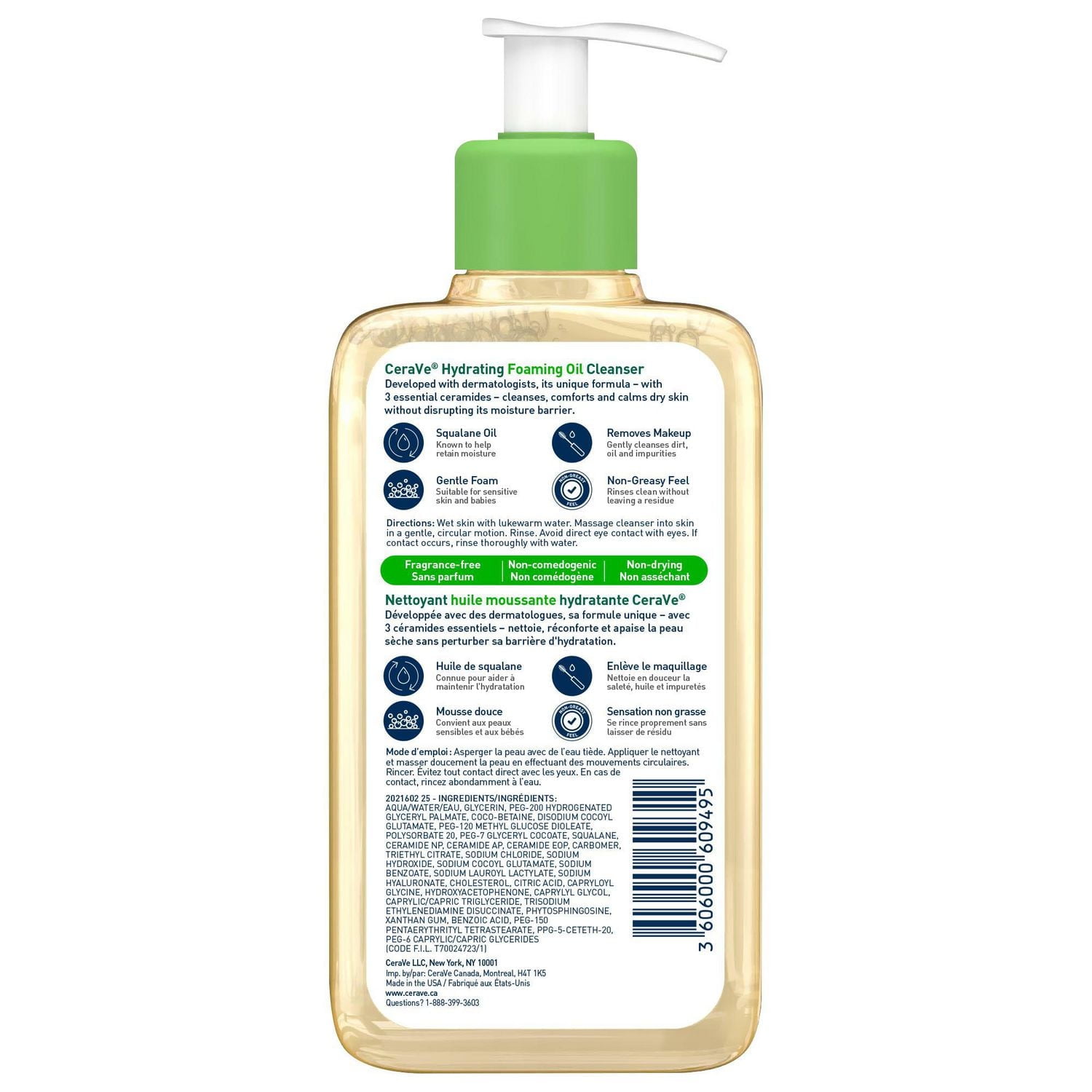 CeraVe Nettoyant Moussant Hydratant à l'Huile, Gel pour Visage et Corps avec Squalane et Céramides, 237 ml Idéal pour les peaux très sèches et sensibles.