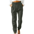 thumbnail image 1 of QLEICOM Womens Slacks Women's Relaxed Fit Straight Leg Pants Summer Loose Cotton And Linen Pocket Solid Trousers Pants Work Cargo Casual Pants Wide Leg Pants Relaxed Fit Trousers Army Green XXL, 1 of 7
