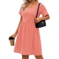 thumbnail image 4 of MOSHU Summer Dresses for Women Crewneck Short Sleeve Midi Dress Casual Button A-Line Sundress with Pockets, 4 of 10