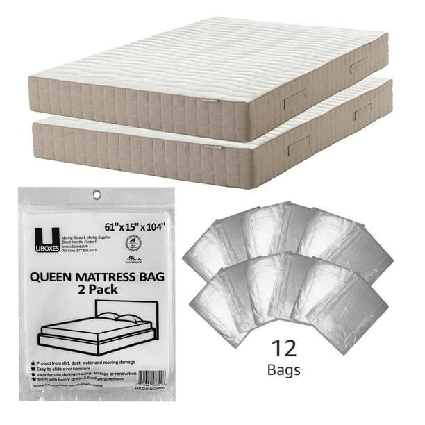 uBoxes 12 Queen Mattress Bags 61"x15"x90" Poly Bags Protective Moving