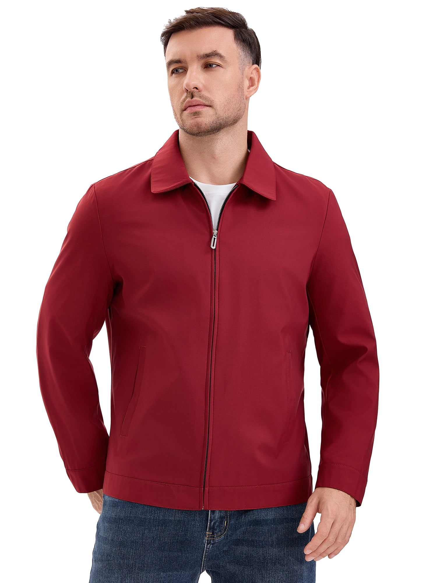 DARING DIVA Men's Long Sleeve Full Zip Up Lapel Solid Lined Jacket XL Red