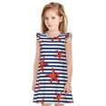 thumbnail image 1 of Fotbe Starfish Navy Blue Stripe Vestido de Dormir para Niñas de 3 a 10 Años, Mangas Cortas, Estilo Princesa, Pijama Camisón con Mangas Voladas-Large, 1 of 6