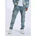 thumbnail image 4 of Crysp Denim Men's Skywalker Moto Distressed Rips Skinny Fit Stretch Denim Jeans (32, Light Blue Distressed), 4 of 7
