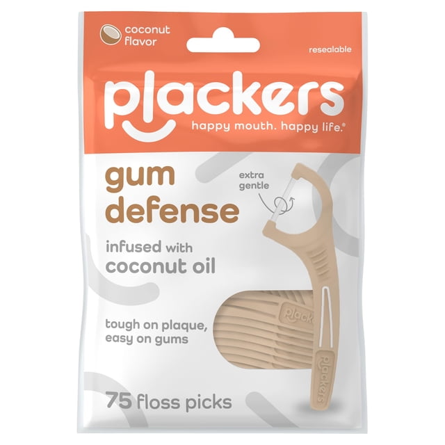 Hilo dental en porta-hilo Plackers Gum Defense con aceite de coco, 75 unidades