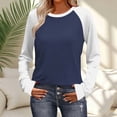 thumbnail image 2 of Women's Lightweight Color Block Long Sleeve Round Neck Shirt Blouse Top Casual Loose Fit Breathable Fashion Wear Everyday Essential | CSEONE,Navy L, 2 of 9