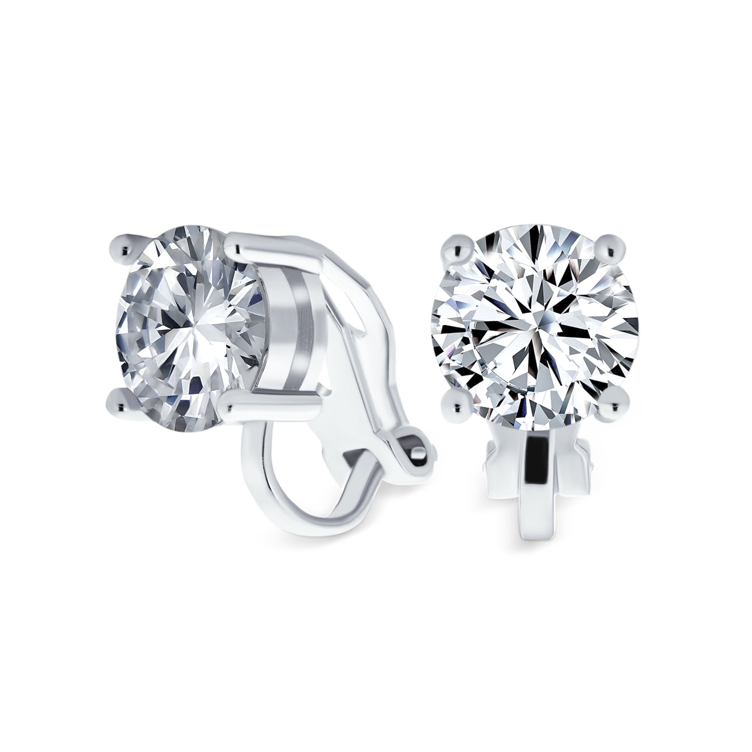 8mm Black Round Cut Cz Clip On Earrings In Rhodium Plating