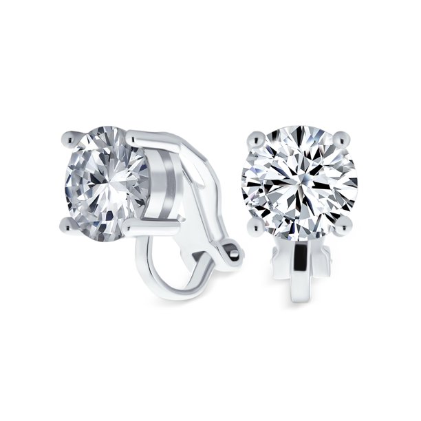 Bling Jewelry Round Solitaire CZ Clip On Bridal Stud Earrings 8mm