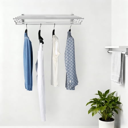 Stainless Steel Retractable Clothes Hanger Rack, Wall Mounted Laundry Drying Rack with 7 Drying Rods