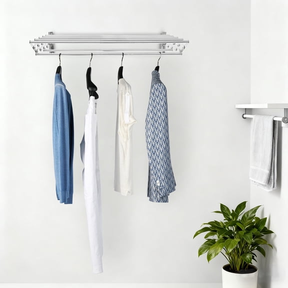 Stainless Steel Retractable Clothes Hanger Rack, Wall Mounted Laundry Drying Rack with 7 Drying Rods