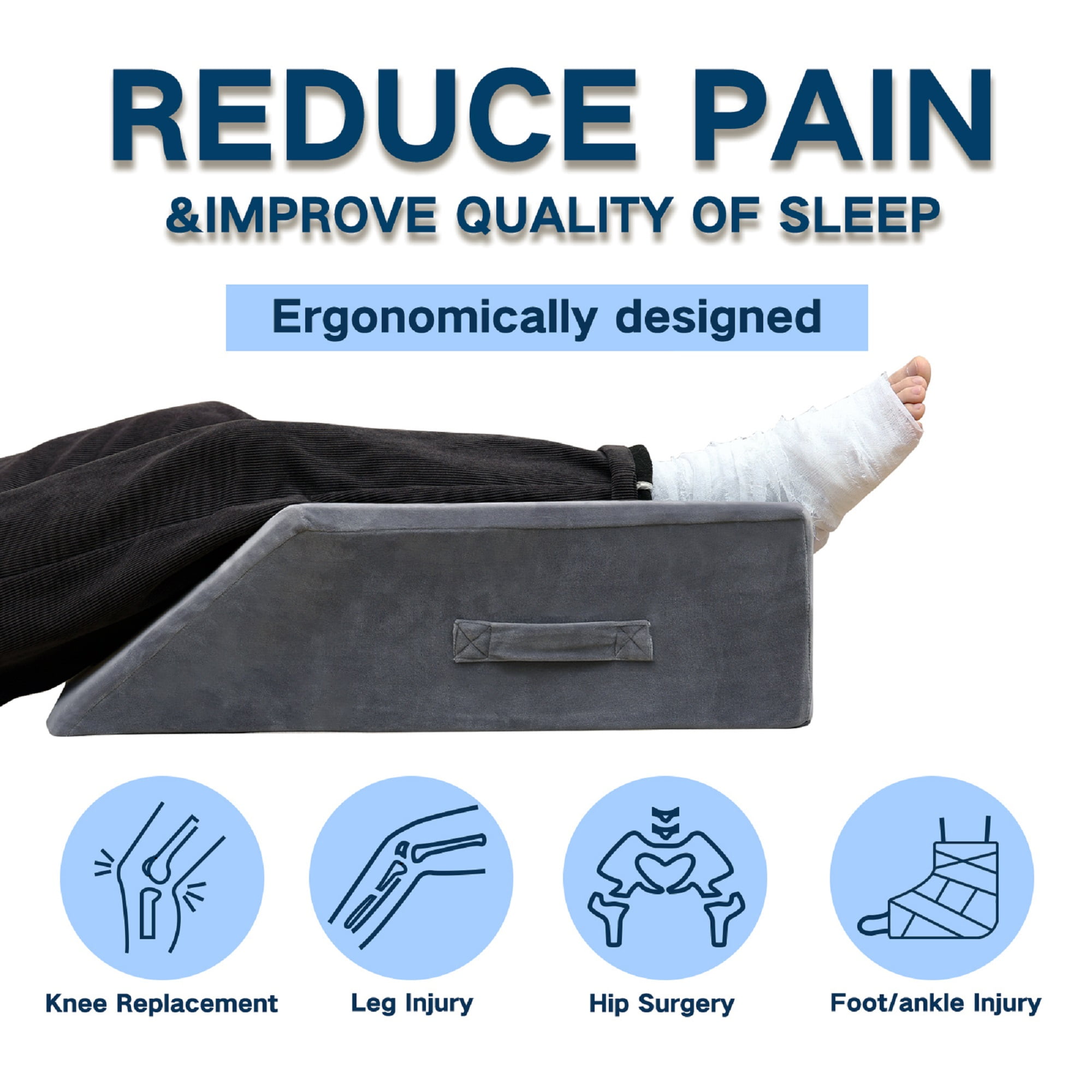 Shinnwa Leg Elevation Pillow Velvet Leg Knee Ankle Support Foam Wedge Pillow for Surgery Injury or Rest Grey