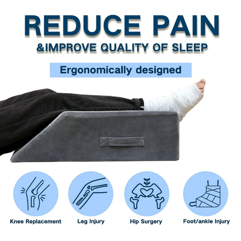 Shinnwa Leg Elevation Pillow Velvet Leg Knee Ankle Support Foam Wedge Pillow  for Surgery Injury or Rest Grey 