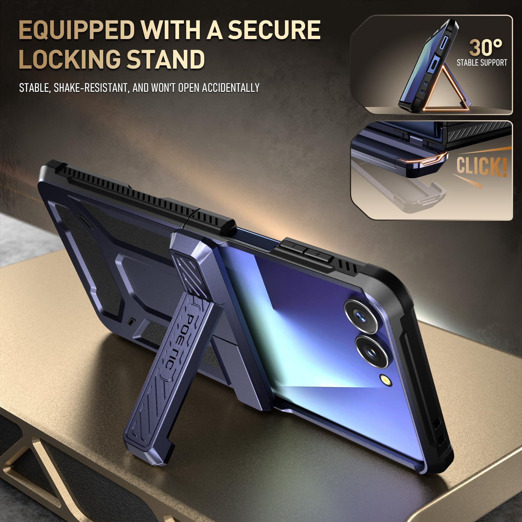 Poetic Spartan for Samsung Galaxy Z Flip 7 Case, [Kickstand] [Hinge Protection] [20FT Mil-Grade Drop Tested], Full-Body Rugged Shockproof Protective Phone Cover for Galaxy Z Flip7, Midnight Blue