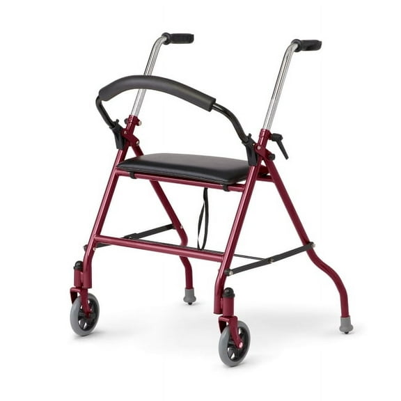 Medline Rolling Walker, 2-Wheel Folding Rollator with Seat and 5-In Wheels, Burgundy, 300 lb Weight Capacity, Steel