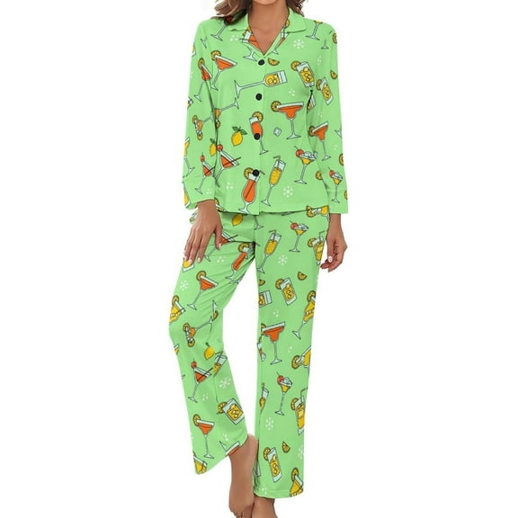 Top-kevin Women Long Sleeve Pajama Set Comfy Pjs Sets Colorful Cocktail Glasses 2 Piece Lounge Set