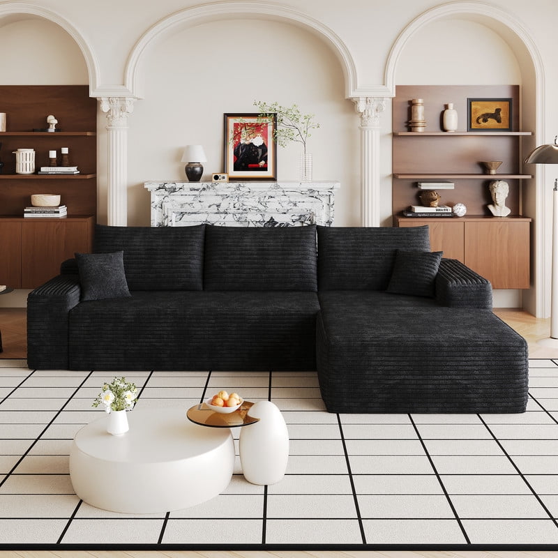 107" Cloud Sectional Sofa with Right Facing Chaise, Modern Modular Deep Seat Couch, Plush Corduroy Upholstered Sofa for Living Room, Bedroom & Apartment, No Assembly Required
