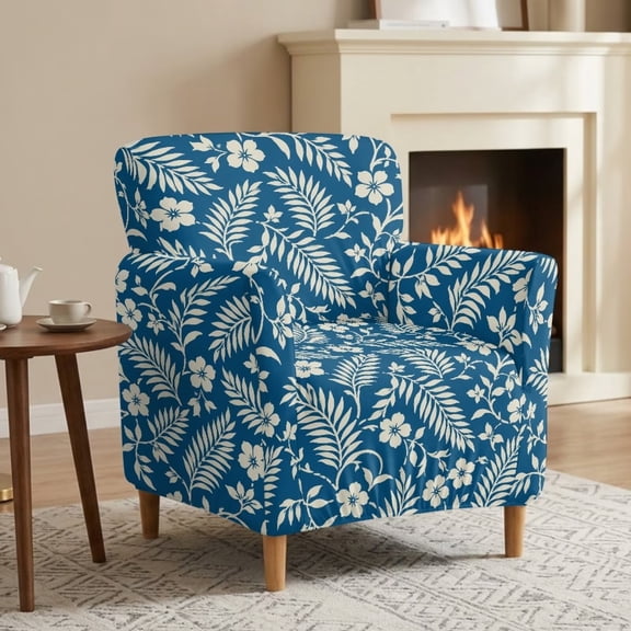 Tutolipy 1-Piece Leaf Flower Print Armchair Cover Stretch, Anti-Slip Vintage Accent Chair Slipcover with Arms, Washable Furniture Protector Single Sofa Cover for Home