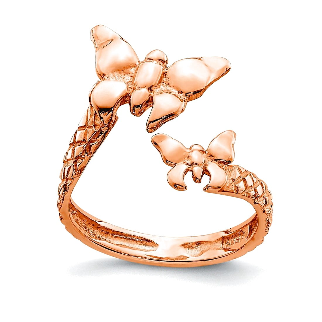 14k Solid Rose Gold Polished and Textured Butterfly Angel Wings toe ring toe ring for Women