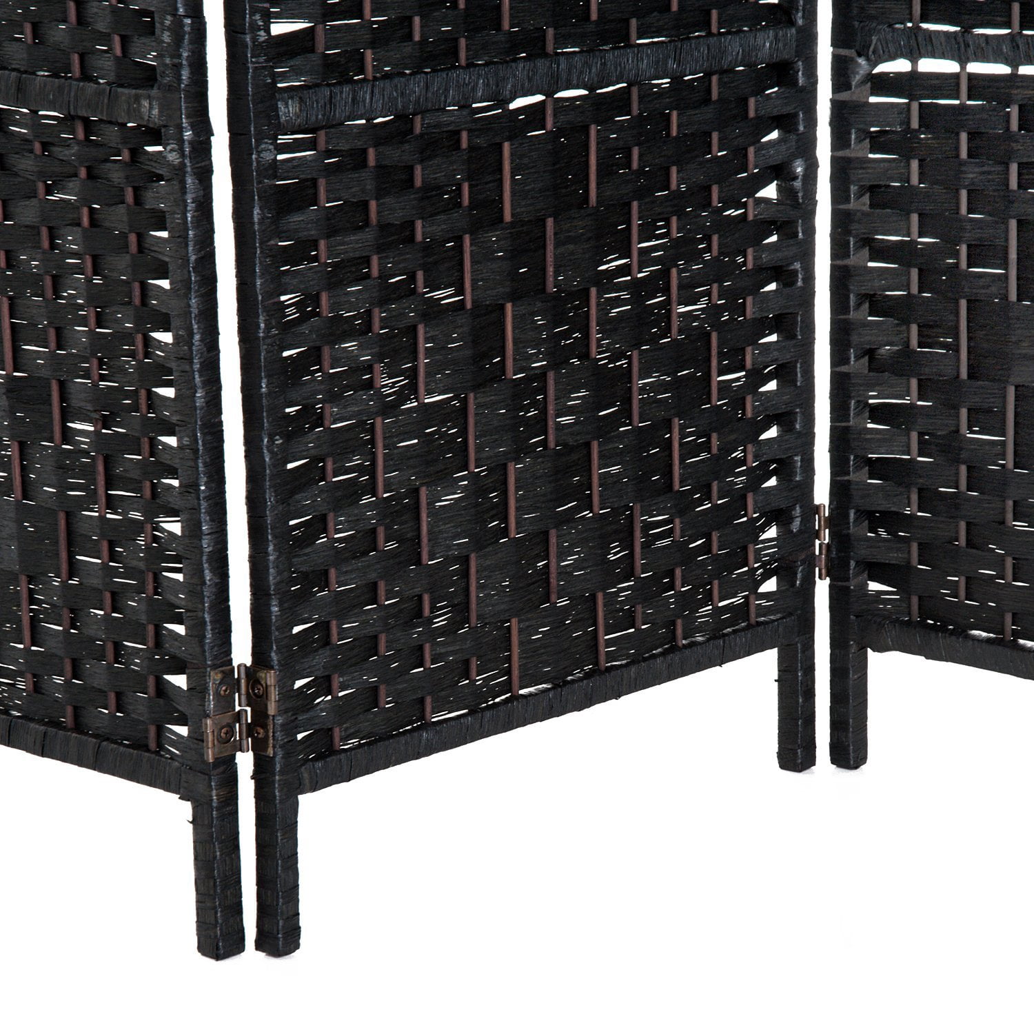 HomCom 6' Tall Wicker Weave 3 Panel Room Divider Privacy Screen - Black Wood