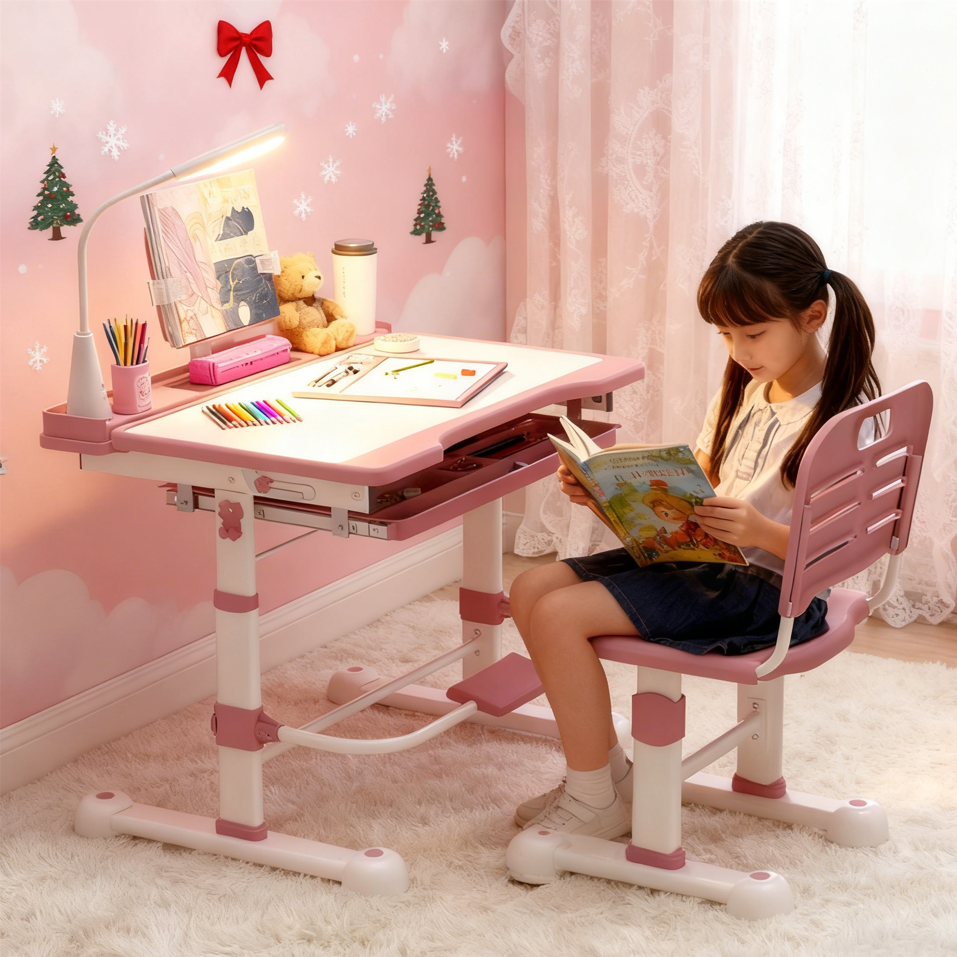 Flash Furniture Tavolo Attività Bambini 48x24 Con 6 Sedie Impilabili, Altezza Regolabile, Naturale