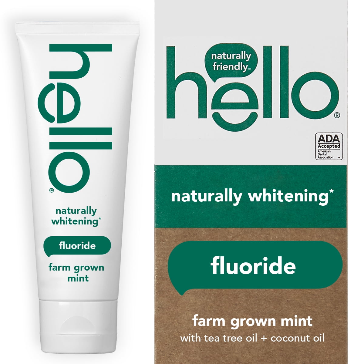 Hello Naturally Whitening Farm Mint with Tea Tree + Coconut Fluoride Toothpaste