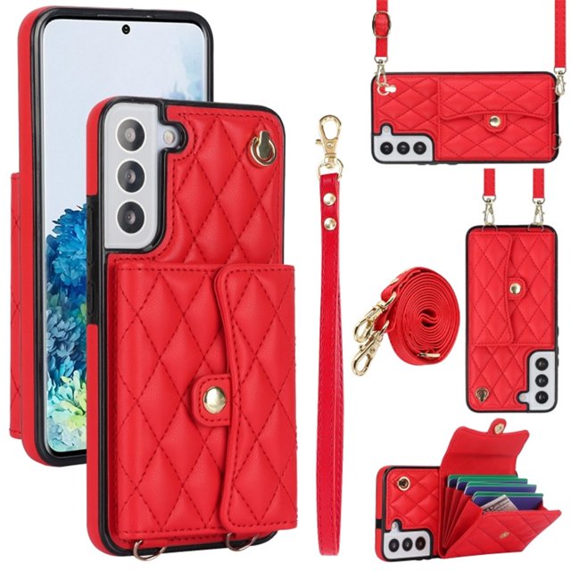 Samsung Galaxy S22 Funda Protectora con Bloqueo para Billetera Funda con Tapa Magnética Bolsillo con Ranuras para Múltiples Tarjetas con Correa para el Hombro y Correa para la Muñeca Desmontables